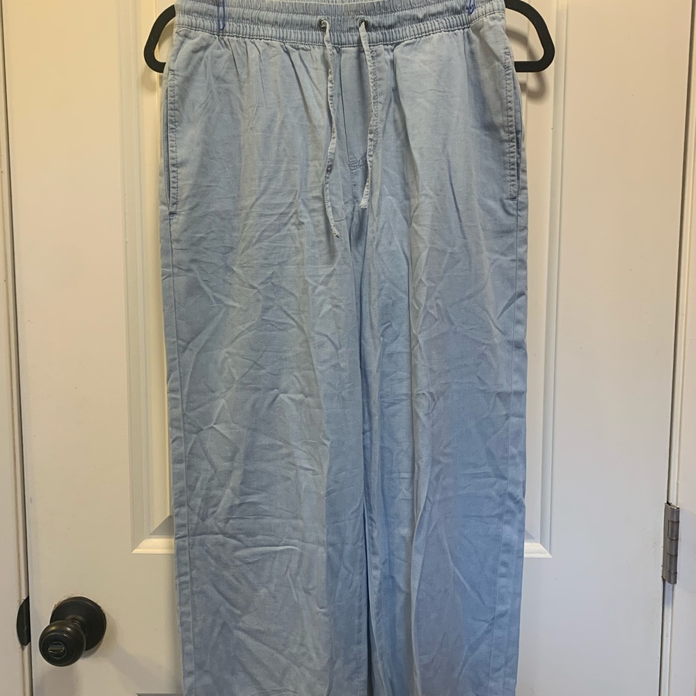 dip Wideleg Boho Drawstring Pants Light Blue